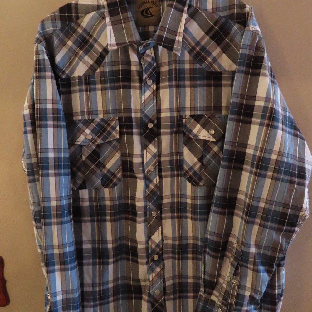 Coevals Club Long Sleeve Shirt; Snaps; Blue; Plaid; Size XL